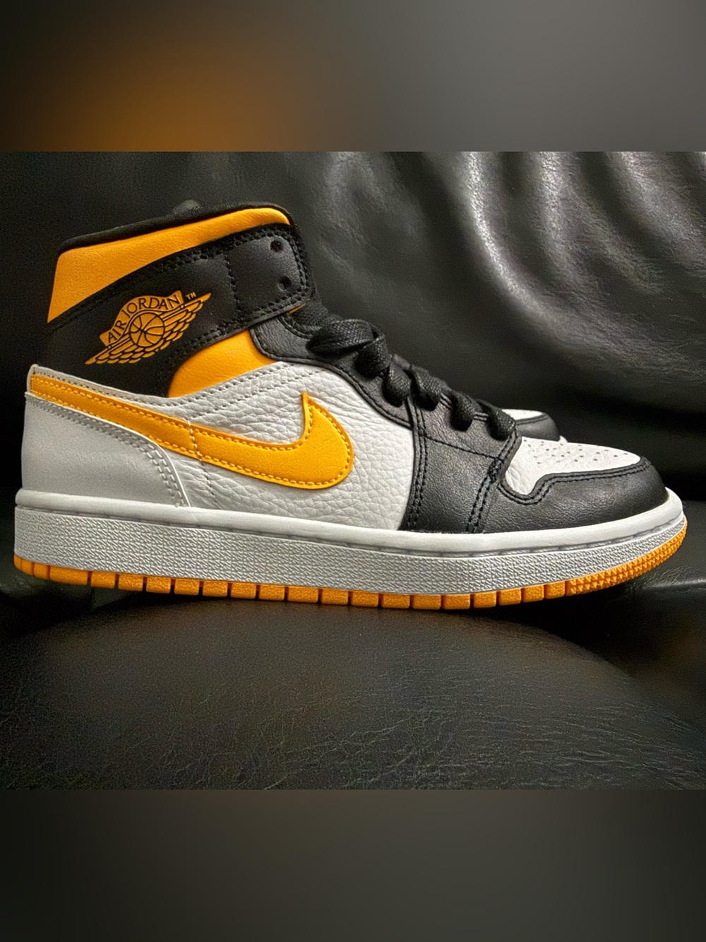 New! Retro Women’s Air Jordan 1 Mid in Black, White & Yellow
